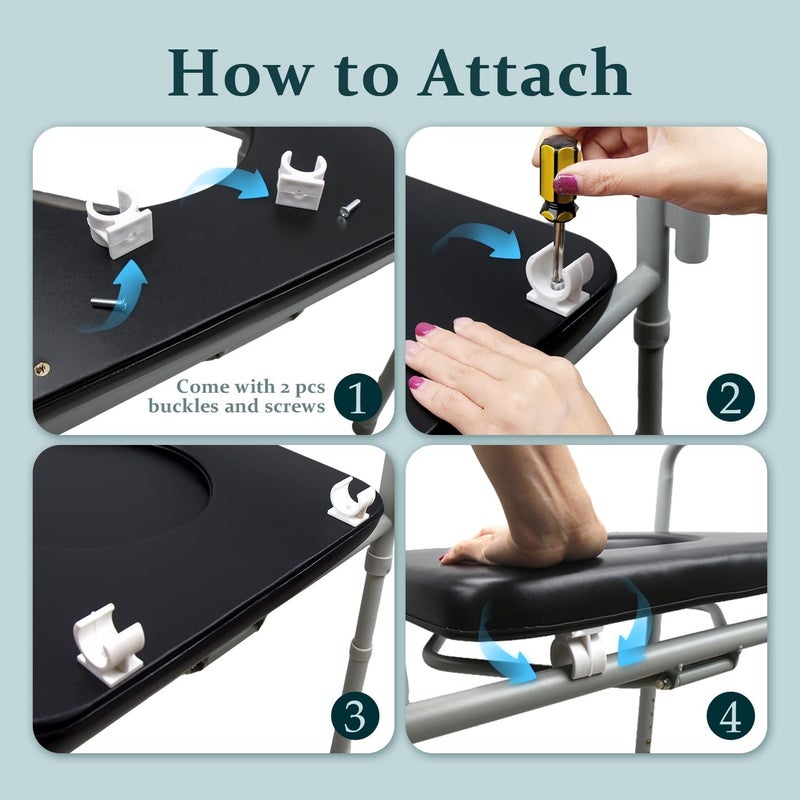 ZXMOBY PU Commode Seat Cushion Universal Fit Toilet Chair, Sponge Padded Soft Pad for Bedside Commode Seat,with Two White Snaps and Screws. Commode Chair, Cover Shower Wheelchair - Image 2
